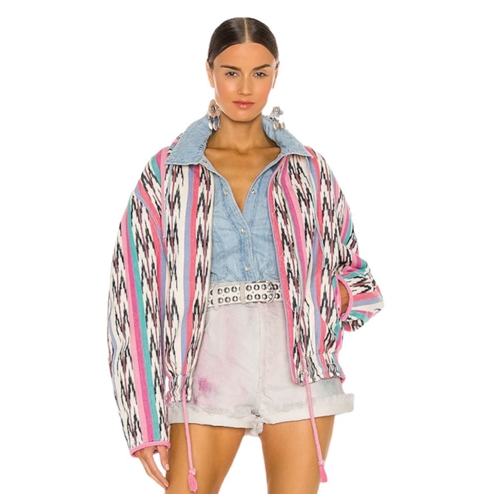Isabel Marant Etoile Iaustey Ikat Stripe Zip Jacket Pink Multicolor Size 38 Nwt